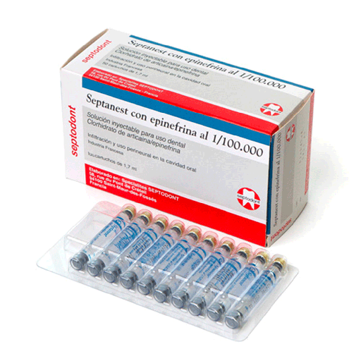 Anestesia en anestubos de vidrio con Articaína al 4% y Epinefrina 1:100.000, x 10u. SEPTODONT