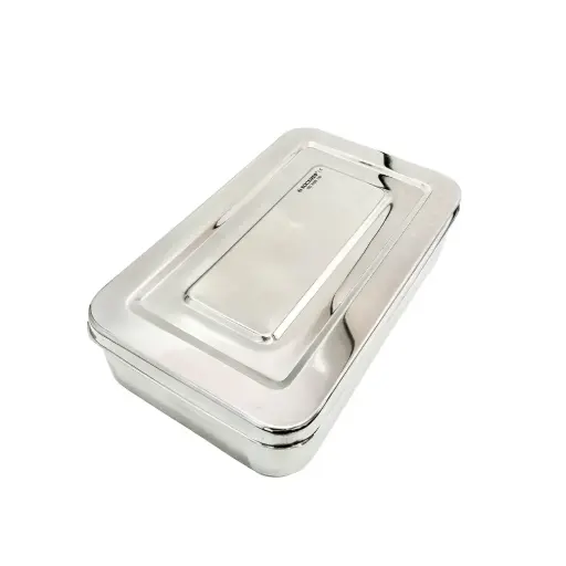Caja metálica de acero inoxidable para instrumental quirúrgico, 170 x 70 x 30 mm. ROCKMED (60.559.00)
