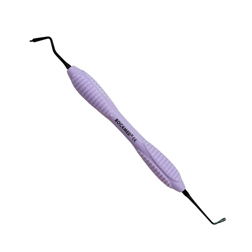 Espátula para medición posterior (misura) en restauraciones, de Titanio Black antiadherente, con mango ergonómico de silicona. ROCKMED (MDR.SFT.18BX)