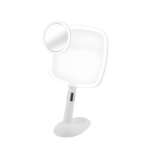 Espejo de mano Premium con aro de luz LED, amplificador magnético10x, base, batería litio y USB-C. VEESLIDE