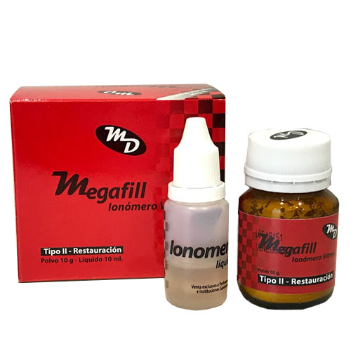 Ionómero MEGAFILL Autocurado, Tipo 2 restauración, Avío: polvo 10g + líquido 10ml. MD