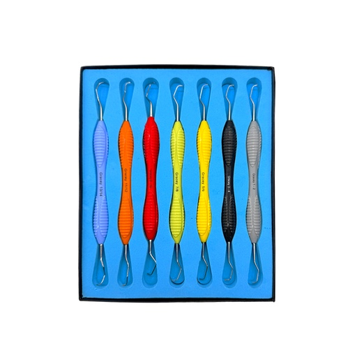 Kit de curetas Gracey con mango ergonómico de silicona, x 7 unidades. ROCKMED (MDD.ER031X)
