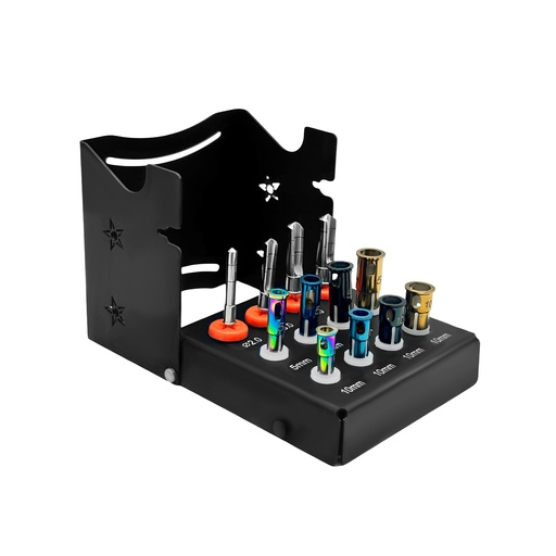 Kit para Implantes con Fresas Recolectoras de Hueso y Stopper, 12 piezas y caja organizadora. ROCKMED (DRL061G)