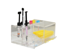 Organizador acrílico de composite y accesorios, para 12 jeringas + 4 subdivisiones + porta aplicadores. COTISEN