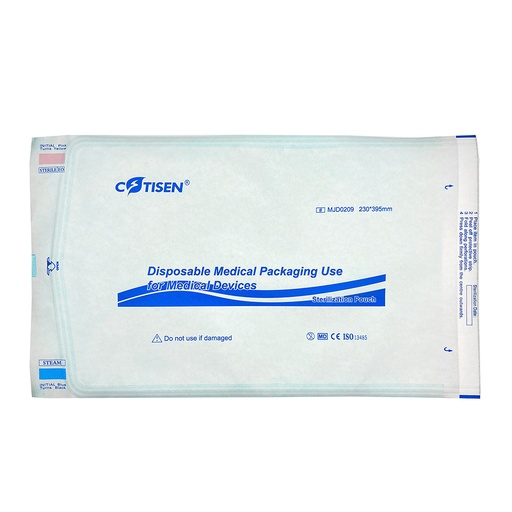 Pouch para esterilización 23cm x 39.5cm, cierre autoadhesivo. COTISEN