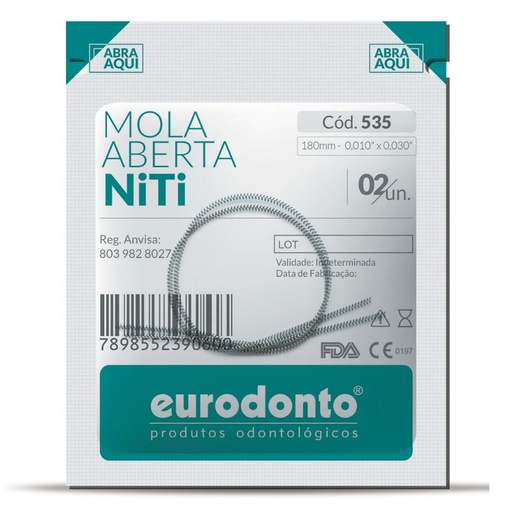 Resorte NITI abierto, 180mm 0,010" x 0,030", blister x 2u. EURODONTO